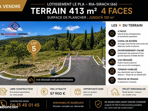 Terrain 413 m² ria sirach