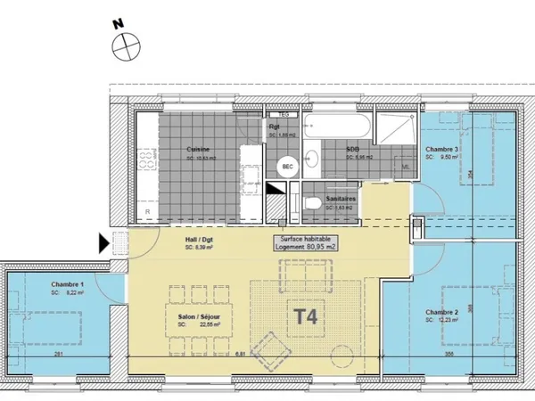 Appartement 4 pièces 82 m²