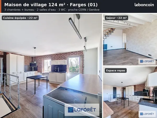 Maison 124 m² - 3 chambres dont suite + bureau - Farges, proche CERN