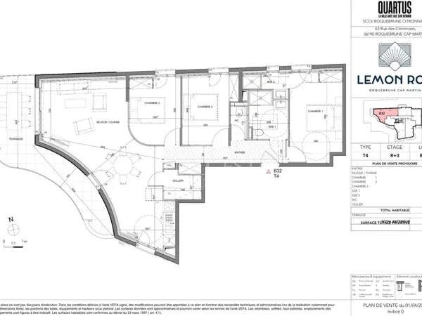 Lemon Roc - T4 B32 · 3ème étage · 86,65 m² + terrasse · Ouest · Vue dégagée · 2 parkings
