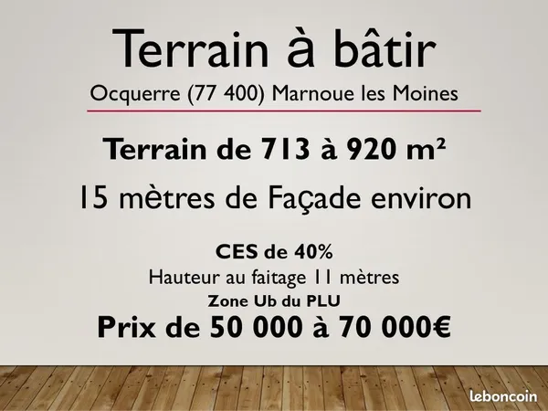 Terrains constructible Ocquerre 77440 de 713 à 920 m²