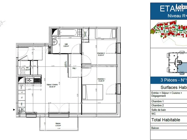 Appartement 3 pièces 60 m²