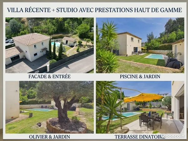 Rare : villa récente avec piscine et studio, au calme absolu à deux pas du centre