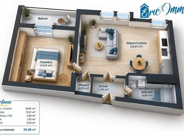 Appartement 2 pièces 45 m²