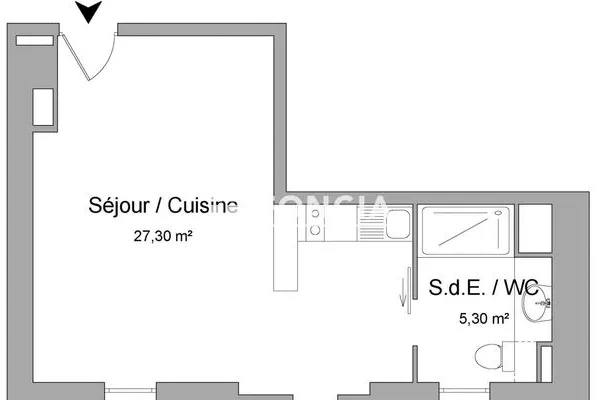 Studio 1 pièce 33 m²