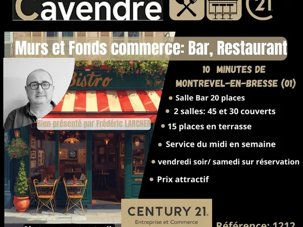 Bar-restaurant, fonds de commerce 1 m² MONTREVEL EN BRESSE