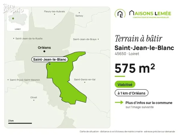 Terrain à bâtir 575 m² viabilisé à Saint-Jean-le-Blanc