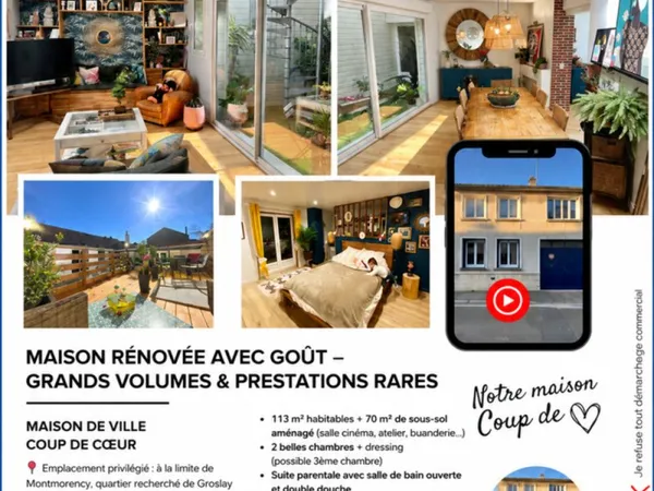 Maison rénovée haut de gamme avec salle cinéma proche gare