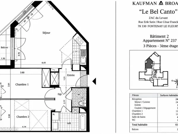 Appartement 3 pièces 62 m² - Résidence Le Bel Canto - Parking