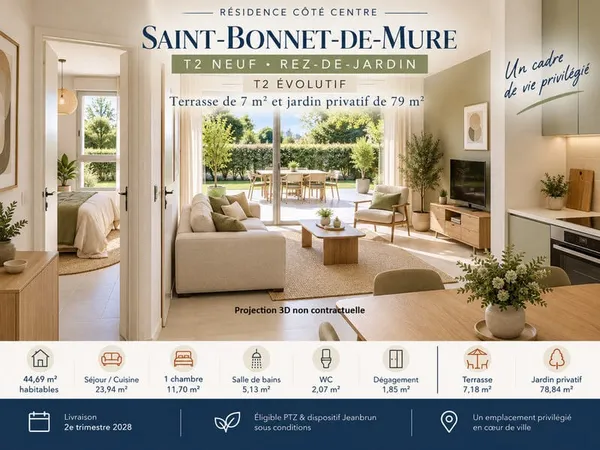Saint-Bonnet-de-Mure - T2 45M² neuf en rez-de-jardin, terrass