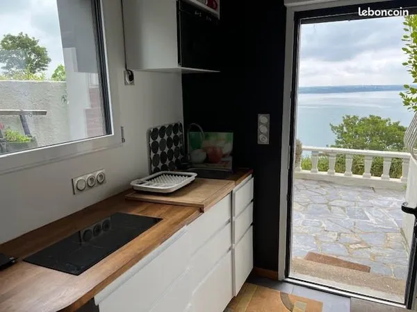 Vue mer panoramique - Studette meublée avec terrasse - Roselier, Plérin 22190 (Baie St Brieuc)