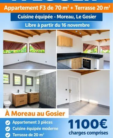 T3 à louer 1100 CC gosier moreau