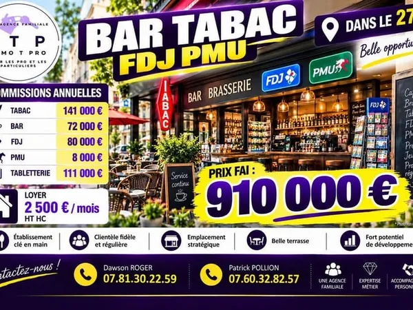 MAGNIFIQUE BAR TABAC FDJ PMU AU COEUR D'UNE VILLE COMMERÇANTE D