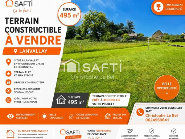 Terrain constructible de 495 m² à Lanvallay