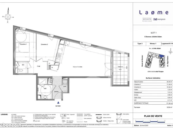 Appartement 2 pièces 71 m²