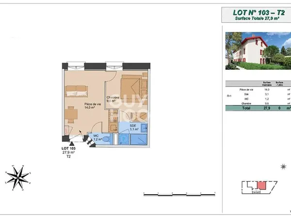 Appartement T2 (Plateau à aménager), Montchat Bazin, Lyon 3ème (69003)