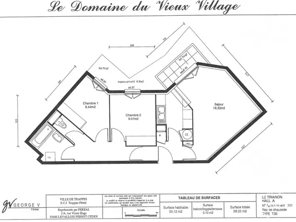 Appartement 3 pièces 55 m²