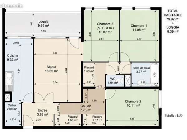 4 pièces - 80 m² - Parking - Loggia - Proche RER A - DPE D