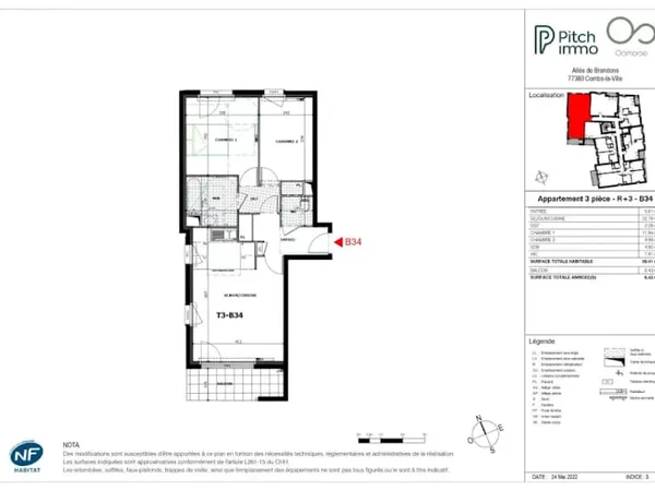Appartement 3 pièces 59 m²