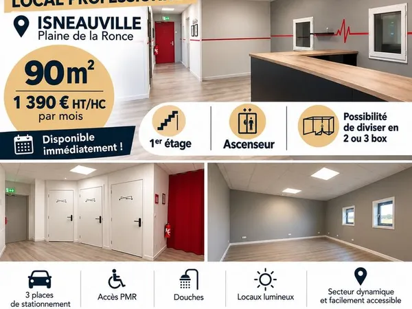 Local professionnel / Bureaux 90 m² divisible en 45 m²- Plaine de la Ronce - Isneauville