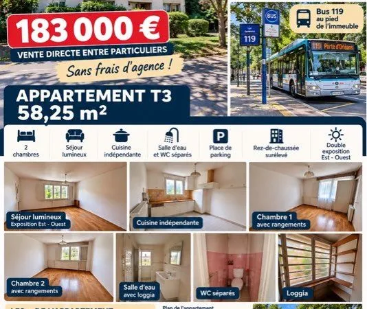Appartement F3 lumineux