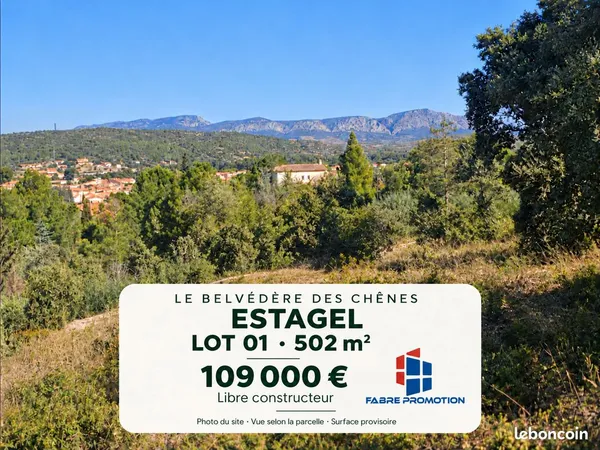 Estagel - Terrain 502 m² - Vue panoramique - Lot 1