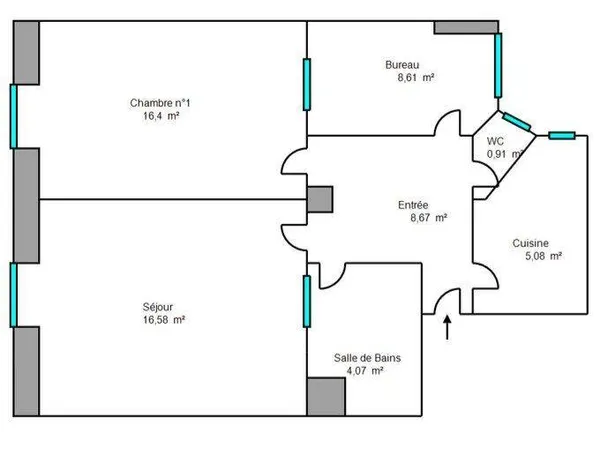 Appartement 3 pièces 60 m²