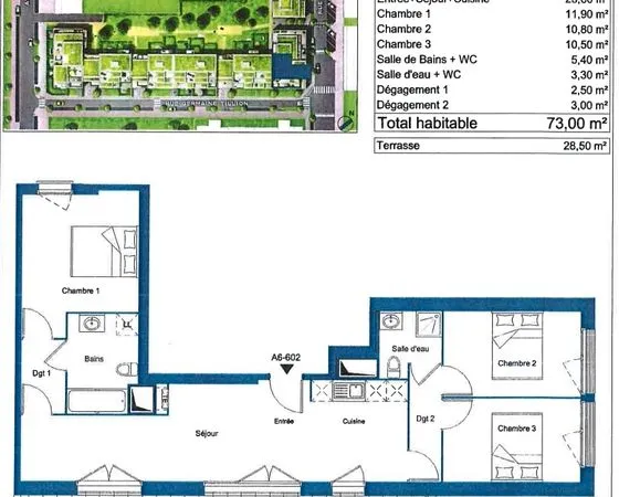 T4 de 71m2 avec terrasse à Bondy Nord