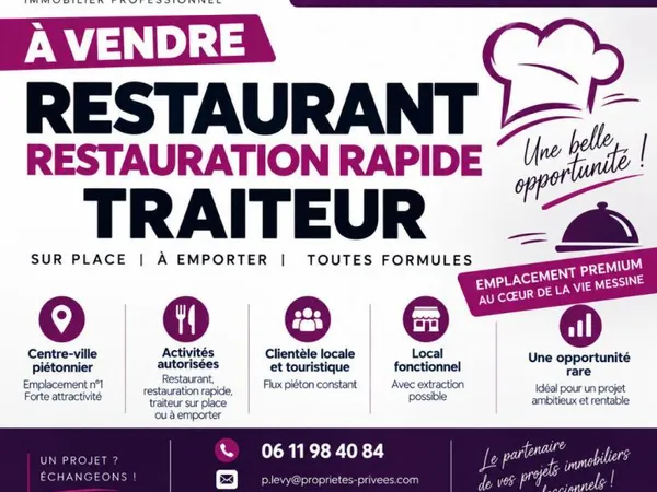 METZ CENTRE-VILLE, SECTEUR PIETON - TRAITEUR / RESTAURANT / RESTAURATION RAPIDE - ENVIRON 200 M2