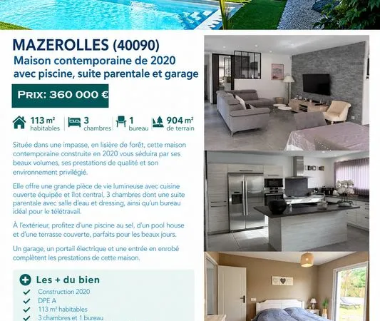 Vente maison contemporaine avec piscine et garage