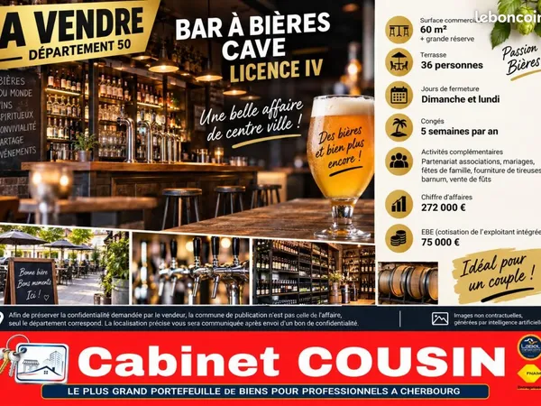 Fonds de commerce bar 190 m²