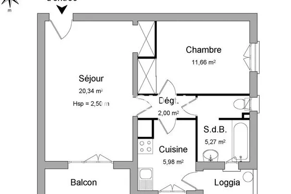 Appartement 2 pièces 45 m²