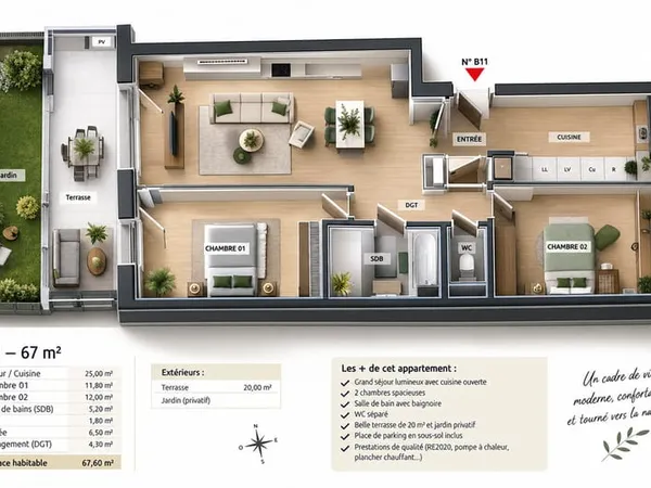 HAGUENAU CENTRE !! Magnifique T3 de 68m² avec terrasse de 20m² orientée SUD-Ouest-Les frais de Notai