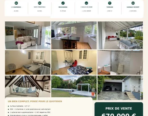 Villa rénovée 127 m² avec piscine - Petit-Bourg - 670 000