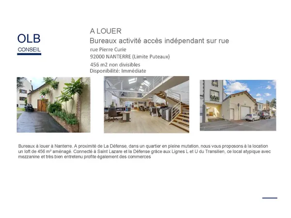 Loue bureaux 456m² accès indépendant sur rue