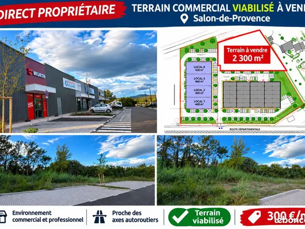 Direct proprietaire -terrain commercial viabilise - 2300m² - salon de provence