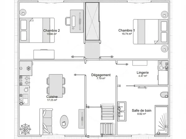 Saint-Renan, proche bourg : T3 d'environ 67 m² avec buanderie, grande salle d'eau et deux vraies cha