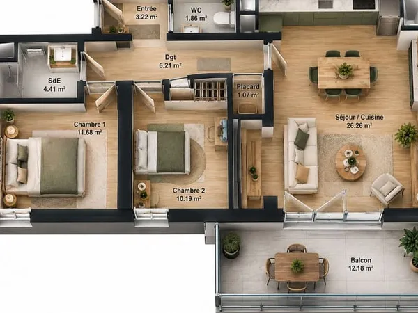 Appartement 3 pièces 65 m²