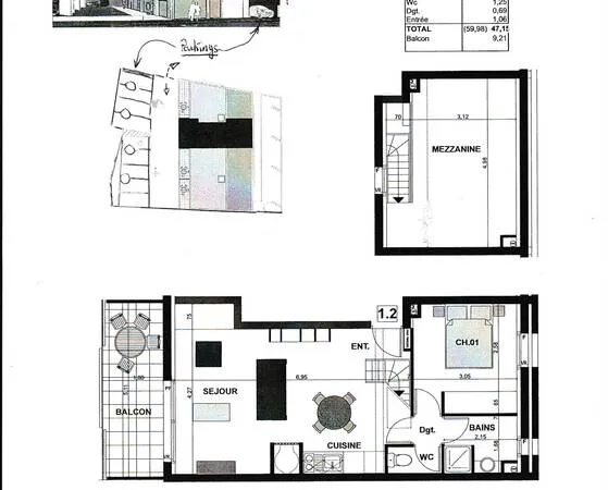 Appartement 3 pièces 60 m²