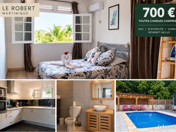 Location meublée avec piscine - Le Robert - 700 CC - Starlink inclus
