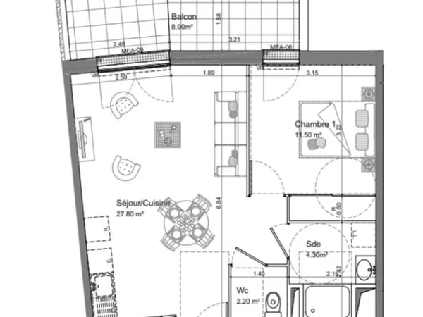 Appartement 2 pièces 45 m²