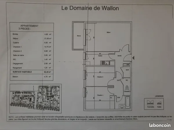 Appt f3 / ascenseur / balcon + 2 parkings ssl/ext securises
