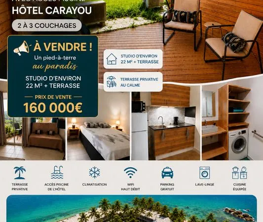 Vente studio avec terrasse hôtel carayou