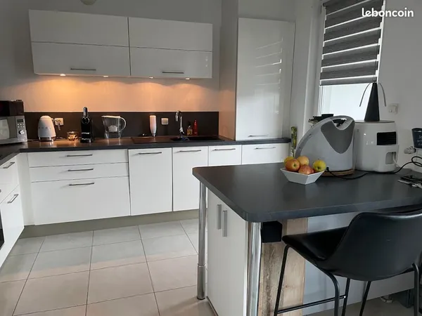 Appartement F3, 75m2, cuisine équipée, grande terrasse sud, jardin 100m2, grand garage et emplacemen