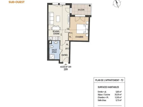 Appartement 2 pièces 45 m²