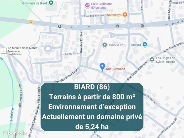 BIARD 86580, terrain à bâtir 800 m² secteur premium