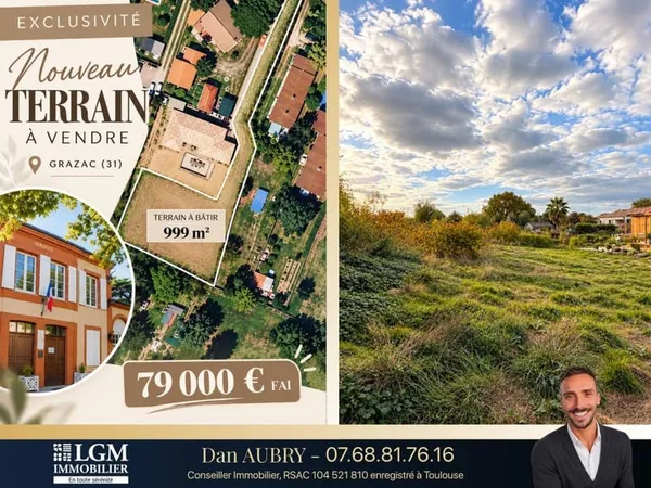 GRAZAC (31) - TERRAIN DE 999 m² AU CALME, EN FOND D'IMPASSE