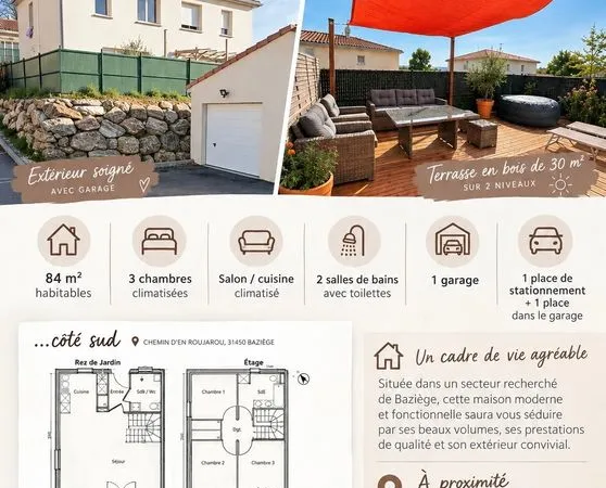 Maison T4 à Baziege duplex 84 m2