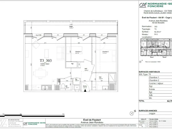 Appartement 3 pièces 62 m²