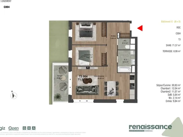 Résidence RENAISSANCE Appartement F3 neuf Lot C4